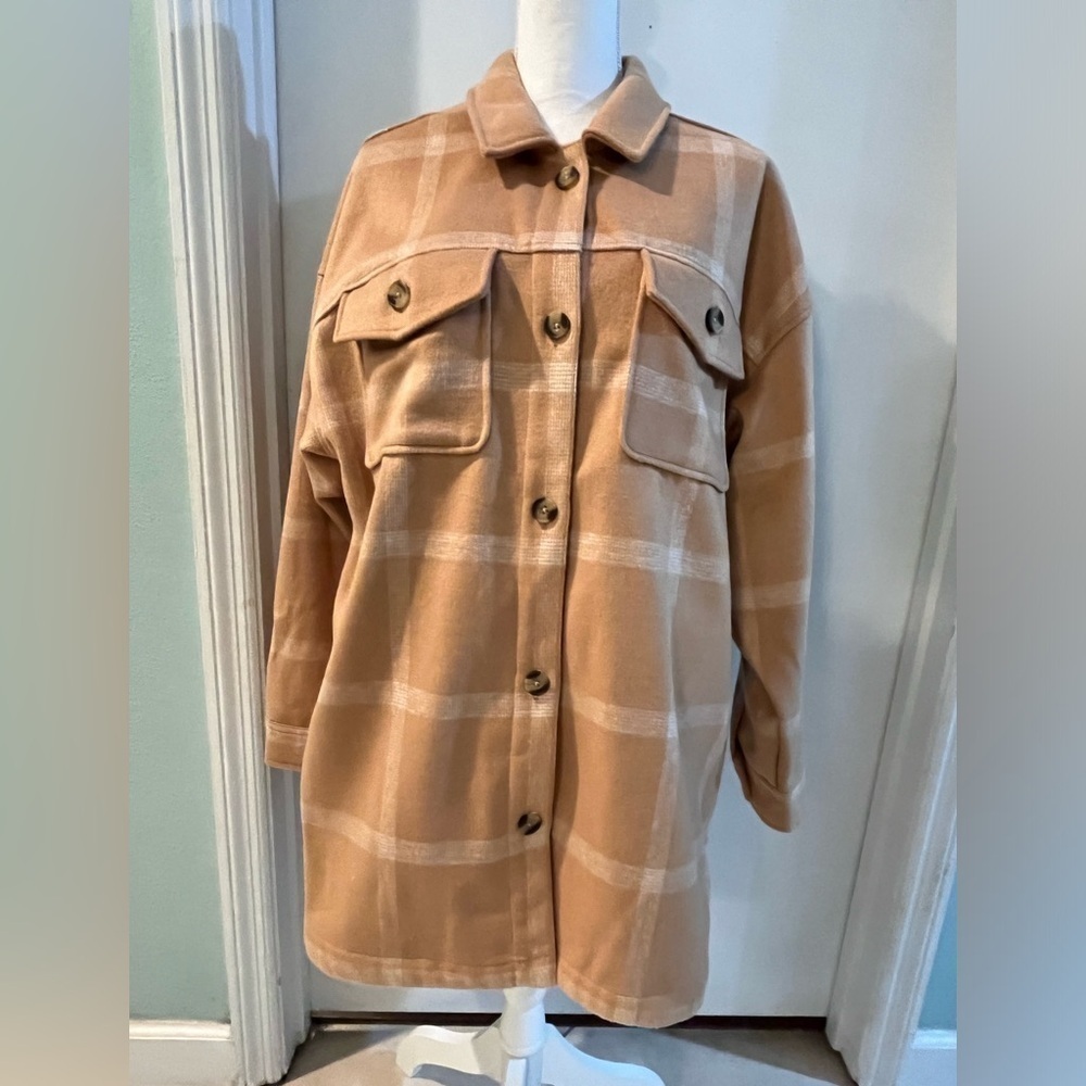 Sonoma Shacket, New! Tan and white, size 0X - Picture 4 of 16